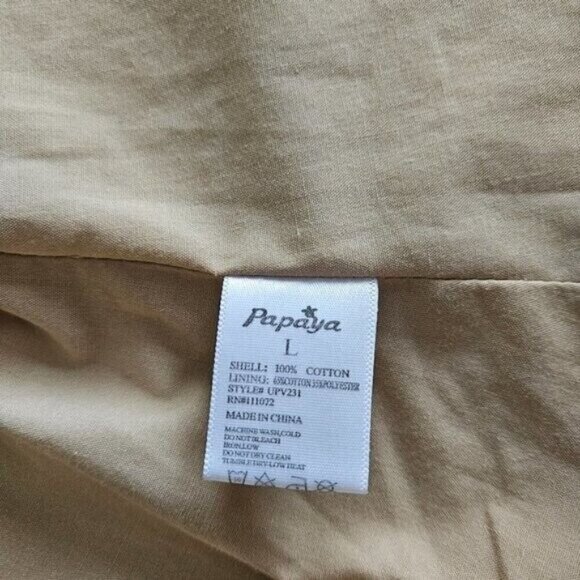 Papaya Vest Womens L Tan Full Zip Studs Pockets Drawstrings Cotton Boho Hippie - Picture 13 of 14